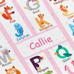 Personalised Cartoon Animal Alphabet ABC Learning Shower Curtain with 12 Rust-Proof Grommets Bathroom Decor Birthday Gift for Baby Girls Boys