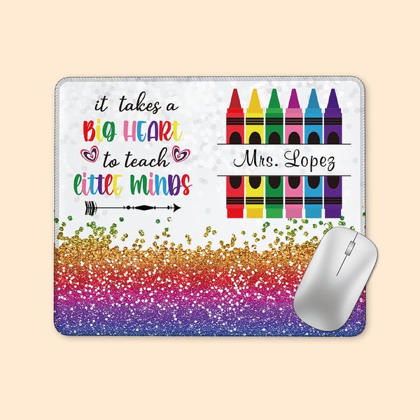 Tapis de Souris Personnalisé avec Nom Motif Crayons de Couleur Cadeau de Rentrée pour Professeur
