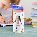 Personalised Cute Colorful Cartoon Graffiti Letter Photo Water Bottle with Name and Initial Birthday Back to School Gift for Kids