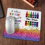 Personlig Big Heart to Teach Little Minds Färgglad krita Faux Glitter Musmatta med namn Uppskattning Tillbaka till skolan Present till lärare