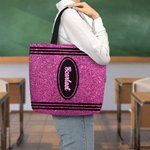 Personalized Artificial Glitter Crayon Design Tote Bag with Name Large Capacity Teacher's Day Back to School Gift for Teacher