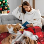 Personalised Dog Cat Santa Hat Photo Colourful Plaid Snowflake Soft Throw Blanket with Name Home Decor Birthday Christmas Gift for Pet Owners