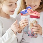 Personalized Pink Mermaid 12oz Insulated Kid Water Bottle with Name and Silicone Straw Back to School Birthday Gift for Girls