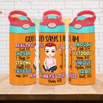 Personalized Cartoon Character Birth Flower 12oz Kid Water Bottle with Name Bible Verse Baptism Birthday Gift for Girls Boys