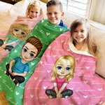 Personalized Cartoon Character Love Heart Throw Blanket with Repeating Names Home Decor Birthday Holiday Gift for Family Kids