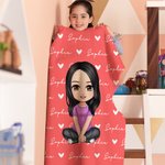 Personalized Cartoon Character Love Heart Throw Blanket with Repeating Names Home Decor Birthday Holiday Gift for Family Kids