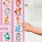 Personalised Cartoon Animal Alphabet ABC Learning Shower Curtain with 12 Rust-Proof Grommets Bathroom Decor Birthday Gift for Baby Girls Boys