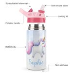 Personalized Colourful Fantasy Unicorn 12oz Insulated Name Water Bottle with Silicone Straw and Handle Birthday Christmas Gift for Girls
