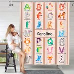 Personalised Cartoon Animal Alphabet ABC Learning Shower Curtain with 12 Rust-Proof Grommets Bathroom Decor Birthday Gift for Baby Girls Boys