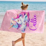 Serviette de Plage Personnalisée avec Nom Séchage Rapide Style Licorne Cadeau Anniversaire Vacances pour Fille