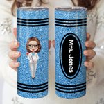 Personlig Söt tecknad karaktär Faux Glitter Crayon Design 20oz Skinny Tumbler med namn och sugrör Tillbaka till skolan Tackgåva till lärare