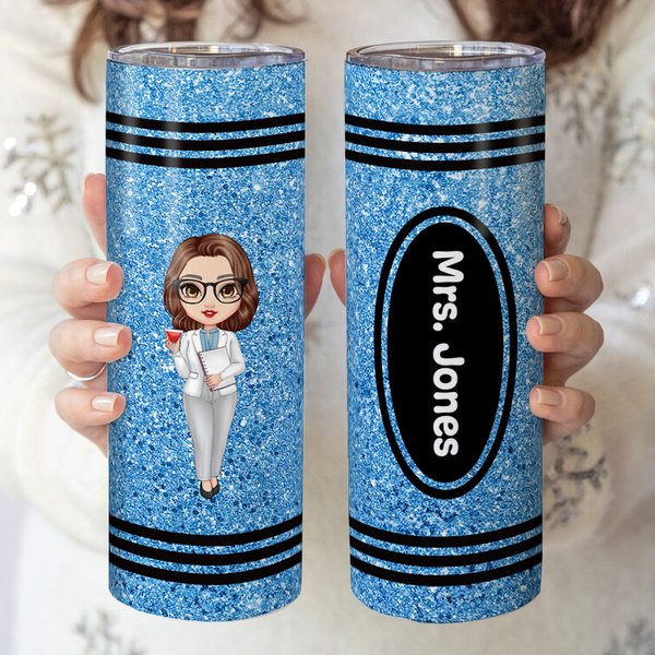 Personalisierte niedlichen Cartoon-Charakter Faux Glitter Crayon Design 20oz Skinny Becher mit Namen und Stroh zurück zu Schule Dankeschön Geschenk fü