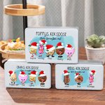 Personalisierte Lebensmittelechte Metall Keksdose mit 1-8 Cartoon Weihnachtsmütze-Keksen Namen Text Geburtstag Weihnachtsgeschenk für Familie Freunde
