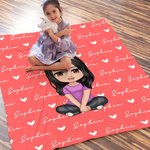 Personalized Cartoon Character Love Heart Throw Blanket with Repeating Names Home Decor Birthday Holiday Gift for Family Kids