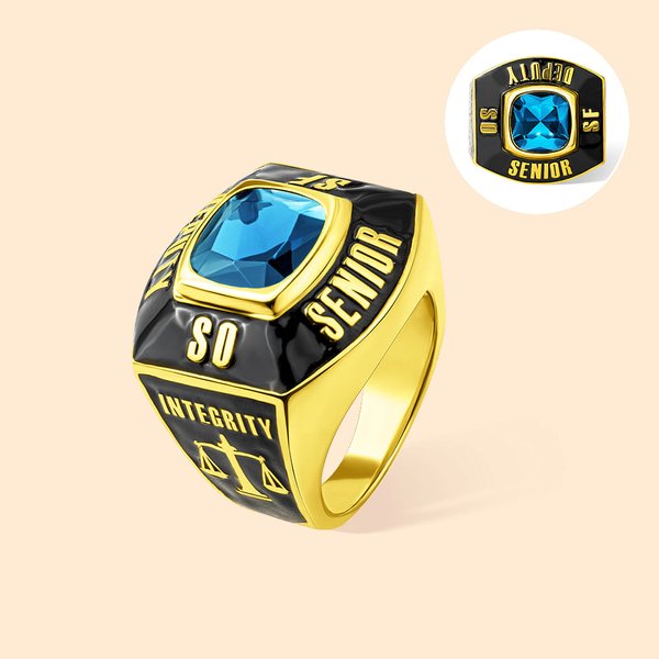 Bague Personnalisée avec Textes et Motifs Gravés Bague Incrustée de Pierre Précieuse Cadeau de Remerciement pour Officier de Police