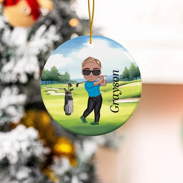 Personalizzato prato Cartoon personaggio Golf Boy Girl Ornamento in ceramica con nome Albero di Natale Decor regalo di vacanza per i giocatori di golf