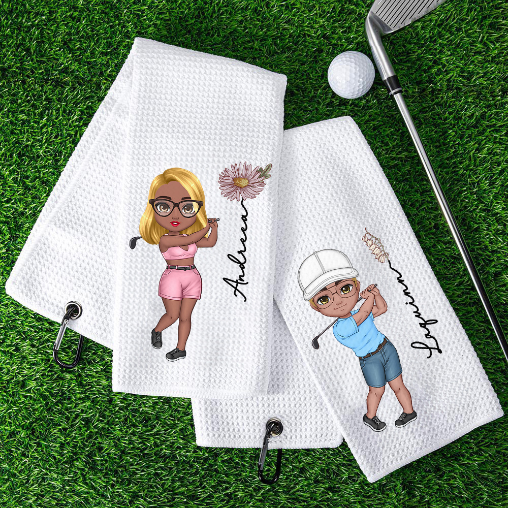 Serviette de Golf Gaufrée Personnalisée avec Personnage Nom Fleur de Naissance Accessoire de Sport Cadeau Noël Anniversaire pour Amateur de Golf