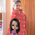 Personalized Cartoon Character Love Heart Throw Blanket with Repeating Names Home Decor Birthday Holiday Gift for Family Kids