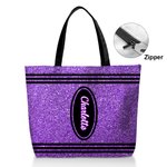 Personalized Artificial Glitter Crayon Design Tote Bag with Name Large Capacity Teacher's Day Back to School Gift for Teacher