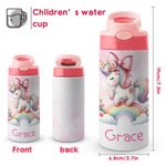 Personalized Colourful Fantasy Unicorn 12oz Insulated Name Water Bottle with Silicone Straw and Handle Birthday Christmas Gift for Girls