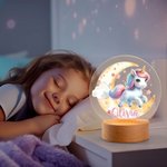 Veilleuse LED Personnalisée avec Nom à Motif de Bébé Licorne Décoration de Chambre avec Socle en Bois Cadeau Noël Anniversaire Baby Shower pour Fille
