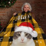 Personalised Dog Cat Santa Hat Photo Colourful Plaid Snowflake Soft Throw Blanket with Name Home Decor Birthday Christmas Gift for Pet Owners