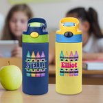 Personalizzato Multicolore Crayon 12 oz Kid bottiglia d'acqua con cannuccia in silicone Back To School Accessori regalo all'aperto per bambini