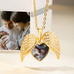 Personalized Cubic Zircon Heart Shape Angel Wing Photo Locket Necklace Anniversary Birthday Gift for Women