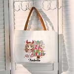 Personnalisé Dalmatien Coquette Bow Colorful Christmas Tree Cartoon Leather Canvas Handle Tote Bag with Christmas Gift for Women Girls