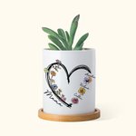 Pot de fleurs de naissance en céramique avec 1-6 noms et base en bambou Cadeau d'anniversaire de mère pour maman grand-mère