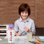 Personalisierte bunte Dinosaurier Cartoon 12oz Name Wasserflasche mit Silikon Stroh auslaufsicher Deckel und Griff Geburtstag zurück zu Schule Geschen