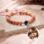 Personalised Natural Stone Beads Adjustable Photo Projection Rope Bracelet with I Love You in 100 Languages Birthday Anniversary Gift for Women