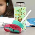 Gourde Multicolore Personnalisée avec Nom Bouteille avec Paille en Silicone Accessoire de Sport Cadeau Rentrée Scolaire pour Enfant