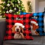 Personalized Colourful Plaid Snowflake Cat Dog Santa Hat Photo Throw Pillow Cover with Name Home Decor Christmas Birthday Gift for Pet Owners
