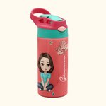 Personalised Cute Cartoon Character 12oz Name Water Bottle with Straw and Push Button Lid Children's Day Back to School Gift for Girls Boys