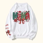 Personalised Christmas Theme Santa Hat Coquette Bow Snowflake Mama Sweatshirt Hoodie with 1-6 Names Christmas Festival Gift for Mom