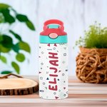 Personalisierte bunte Dinosaurier Cartoon 12oz Name Wasserflasche mit Silikon Stroh auslaufsicher Deckel und Griff Geburtstag zurück zu Schule Geschen