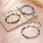 Personalised Natural Stone Beads Adjustable Photo Projection Rope Bracelet with I Love You in 100 Languages Birthday Anniversary Gift for Women