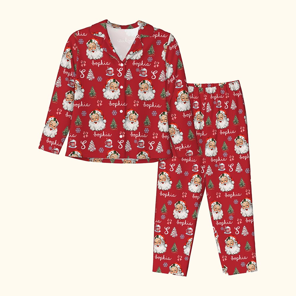 Pyjama à manches longues personnalisé avec nom et initiale Cadeau de Noël doux et agréable à porter pour les femmes