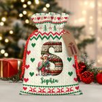Personalizada de Navidad de punto suéter de animales bolsa de cordón con el nombre y la inicial de regalo de Navidad para los niños de la familia