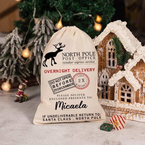 Sello personalizado de matasellos de Alce Santa Saco reutilizable bolsa de regalo con nombre de la fiesta de Navidad Regalo para los niños de la famil