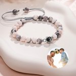 Personalised Natural Stone Beads Adjustable Photo Projection Rope Bracelet with I Love You in 100 Languages Birthday Anniversary Gift for Women