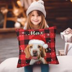 Personalized Colourful Plaid Snowflake Cat Dog Santa Hat Photo Throw Pillow Cover with Name Home Decor Christmas Birthday Gift for Pet Owners