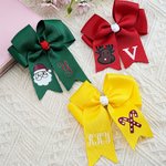 Personalized Elk Penguin Christmas Element Bow with Letter Monogrammed Christmas Birthday Gift for Girl