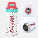 Personalisierte bunte Dinosaurier Cartoon 12oz Name Wasserflasche mit Silikon Stroh auslaufsicher Deckel und Griff Geburtstag zurück zu Schule Geschen