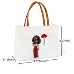 Sac Fourre-tout en Toile Personnalisé avec Nom Personnage Cartoon à la Mode et Fleur de Naissance Cadeau d'Anniversaire de Mariage pour les Femmes