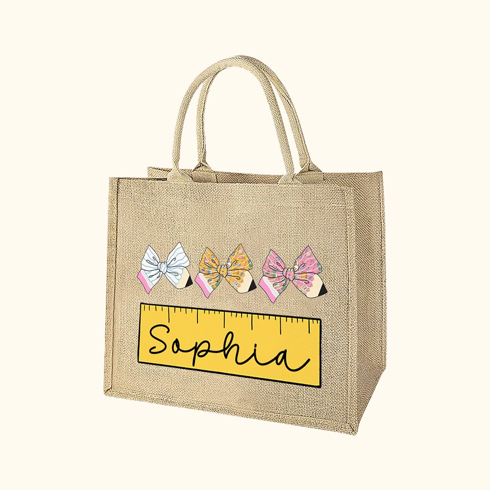 Sac fourre-tout en jute avec nom Appréciation Cadeau de la journée de l'enseignant pour l'enseignant