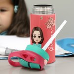 Personalised Cute Cartoon Character 12oz Name Water Bottle with Straw and Push Button Lid Children's Day Back to School Gift for Girls Boys