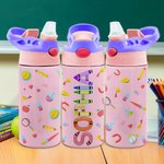 Gourde Multicolore Personnalisée avec Nom Bouteille avec Paille en Silicone Accessoire de Sport Cadeau Rentrée Scolaire pour Enfant