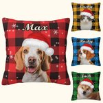 Personalized Colourful Plaid Snowflake Cat Dog Santa Hat Photo Throw Pillow Cover with Name Home Decor Christmas Birthday Gift for Pet Owners